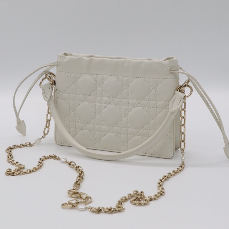DIOR 迪奧 Milly 迷你包款 奶油白 Cannage 籐格紋羊皮 手提包 珍珠拼接鏈條 斜挎包|專櫃72,000-1