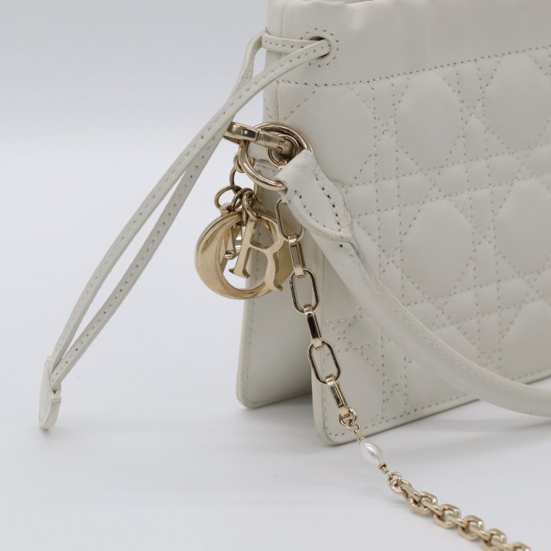 DIOR 迪奧 Milly 迷你包款 奶油白 Cannage 籐格紋羊皮 手提包 珍珠拼接鏈條 斜挎包|專櫃72,000-5