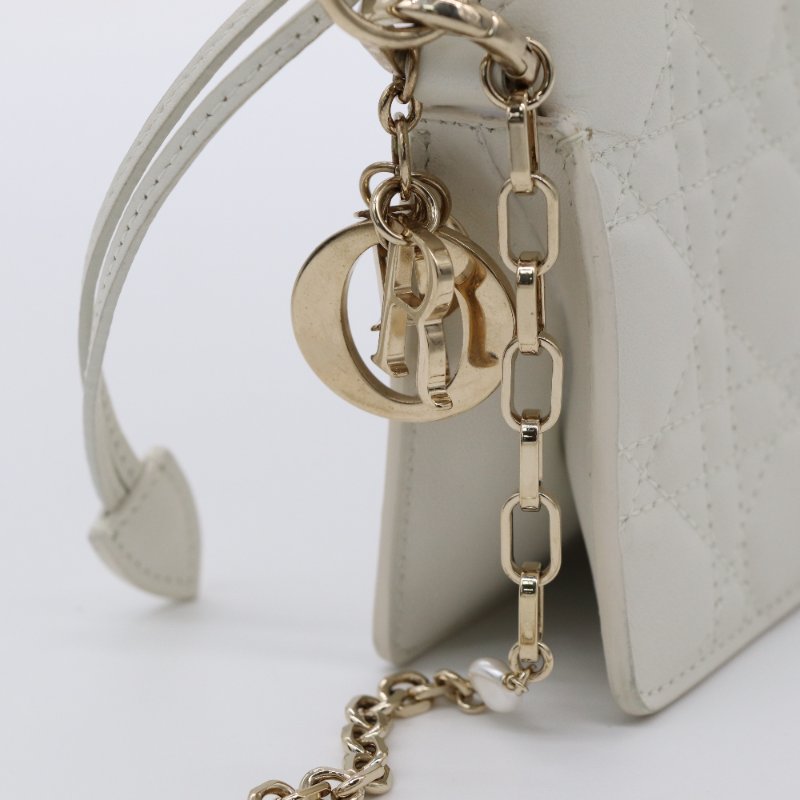 DIOR 迪奧 Milly 迷你包款 奶油白 Cannage 籐格紋羊皮 手提包 珍珠拼接鏈條 斜挎包|專櫃72,000-7