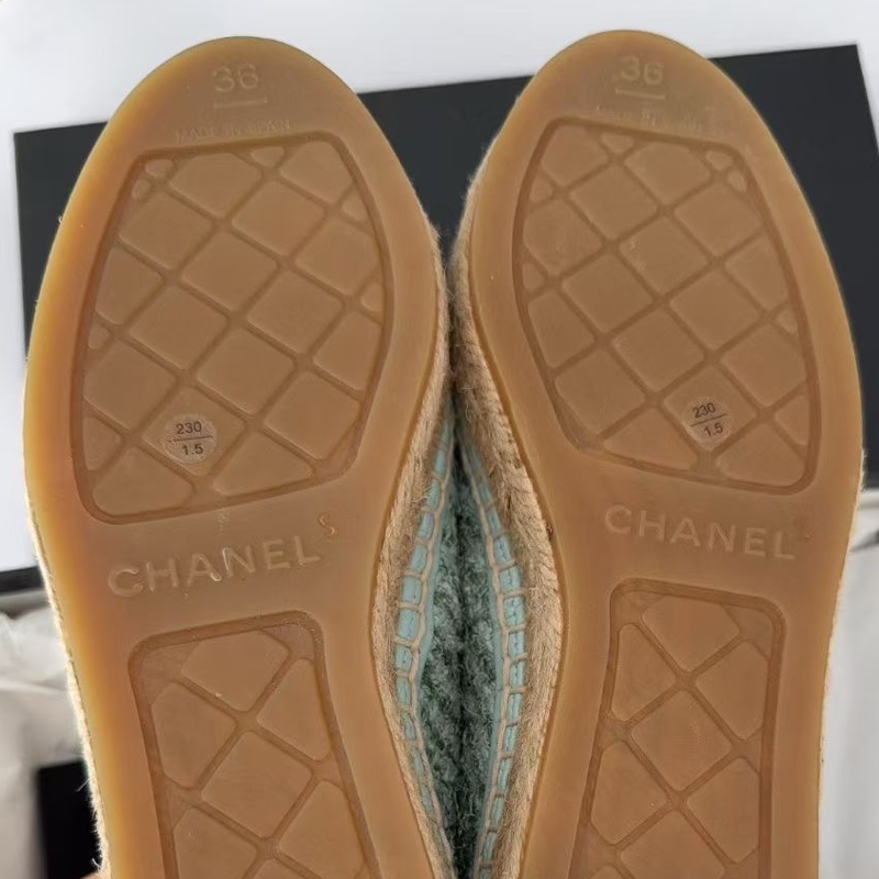 【全新品】chanel 香奈兒藍色薄荷綠tweed草編漁夫鞋 36號-2