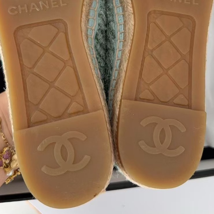 【全新品】chanel 香奈兒藍色薄荷綠tweed草編漁夫鞋 36號-3
