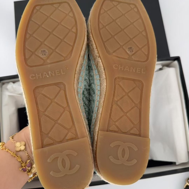 【全新品】chanel 香奈兒藍色薄荷綠tweed草編漁夫鞋 40號-3