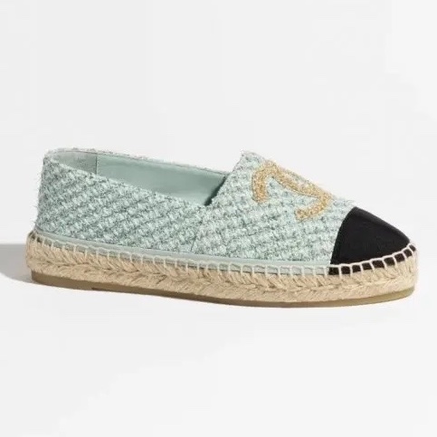 【全新品】chanel 香奈兒藍色薄荷綠tweed草編漁夫鞋 40號-5