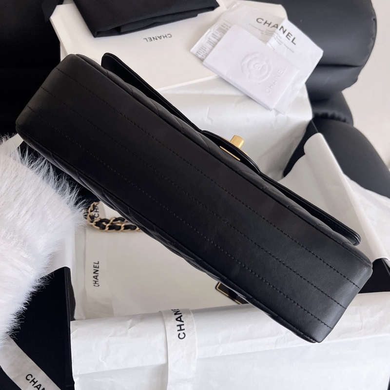 【近新閒置品】Chanel香奈兒黑金v紋 cf中號鏈條包27開斜挎包-2