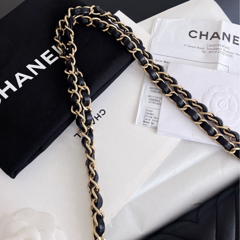 【近新閒置品】Chanel香奈兒黑金v紋 cf中號鏈條包27開斜挎包-11
