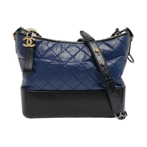 CHANEL Gabrielle 藍色拼黑色 中號 肩背包