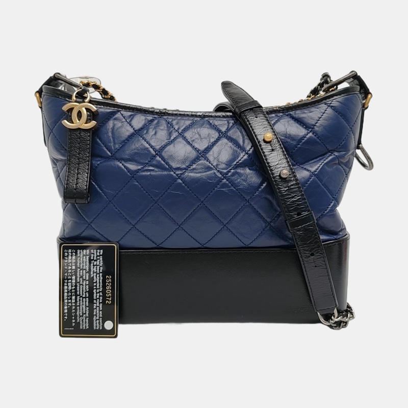 CHANEL Gabrielle 藍色拼黑色 中號 肩背包-6