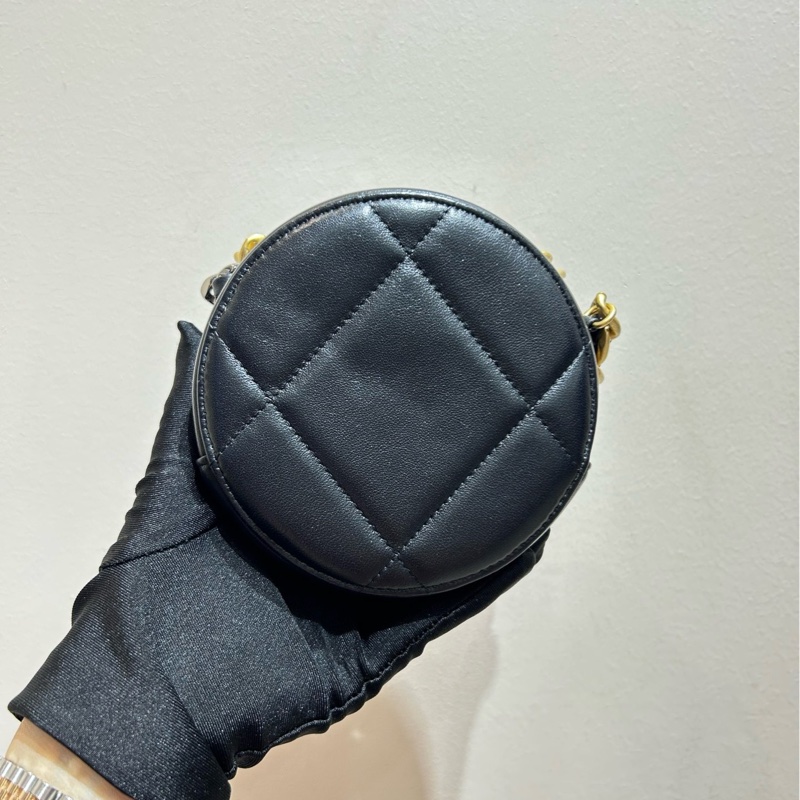 【99❤️】Chanel 19系列雙C菱格紋小圓餅 鏈條包 單肩斜挎包 黑金羊皮-2