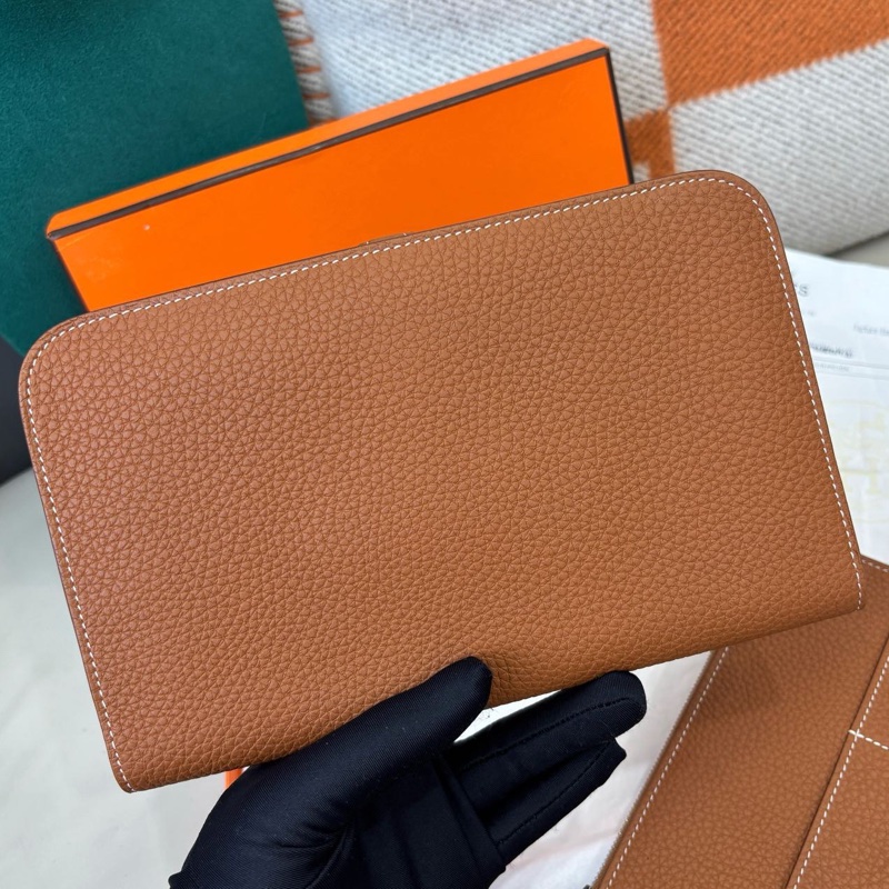 【全新品】愛馬仕Hermes 金棕銀扣Dogon子母錢包X刻togo皮五金扣膜還在-1