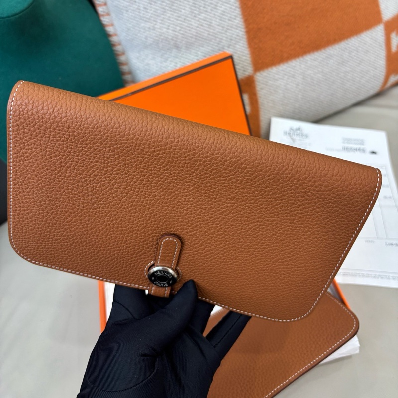 【全新品】愛馬仕Hermes 金棕銀扣Dogon子母錢包X刻togo皮五金扣膜還在-3