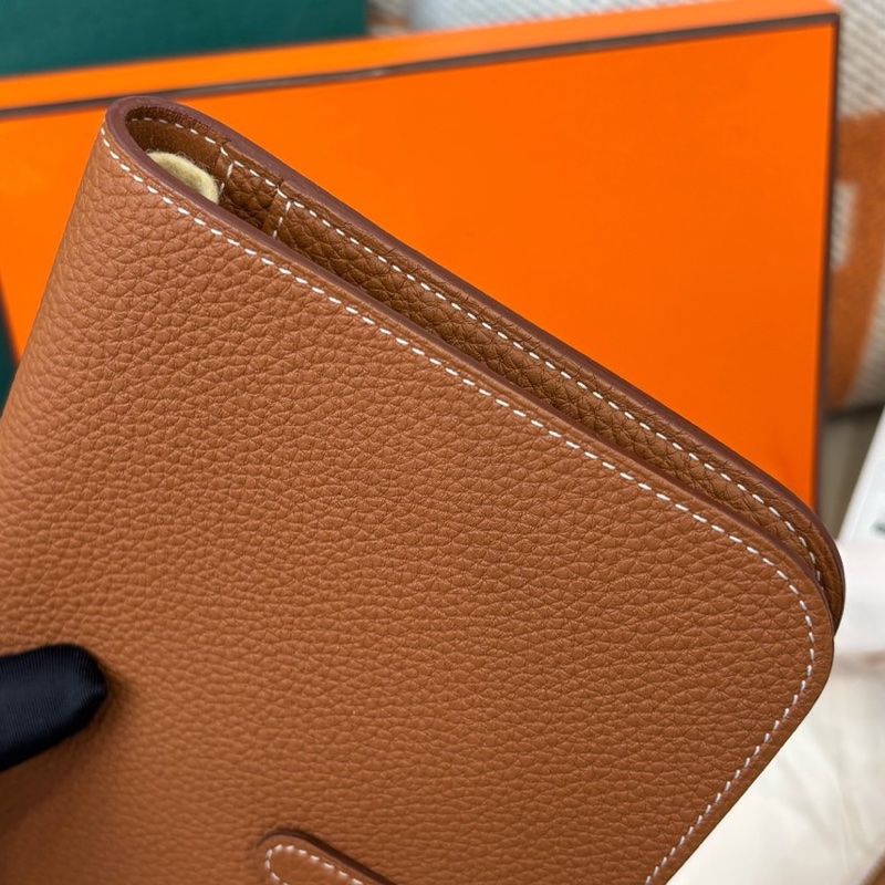 【全新品】愛馬仕Hermes 金棕銀扣Dogon子母錢包X刻togo皮五金扣膜還在-5