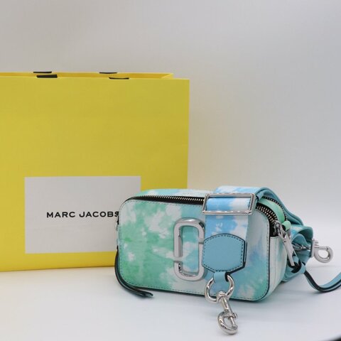 MARC JACOBS 漸變藍色水彩 金屬銀 Logo 皮革 斜挎包 相機包 斜背包