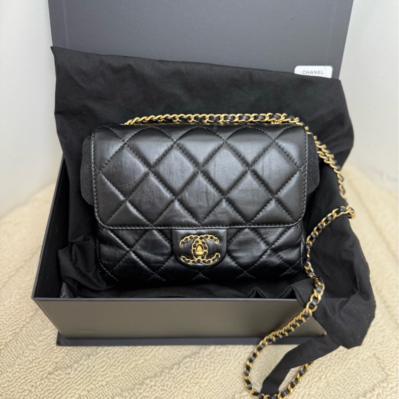 【全套❤️】Chanel 19bag褶皺羊皮方胖子 小香單肩斜挎包-3