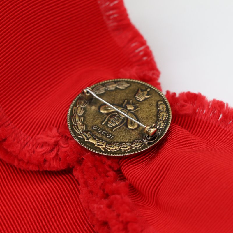 GUCCI 古馳 紅色羅緞水晶蝴蝶結胸針-7