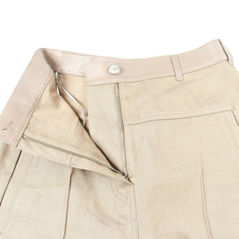 愛馬仕米色棉質皮革長褲，二手女款，34碼-4