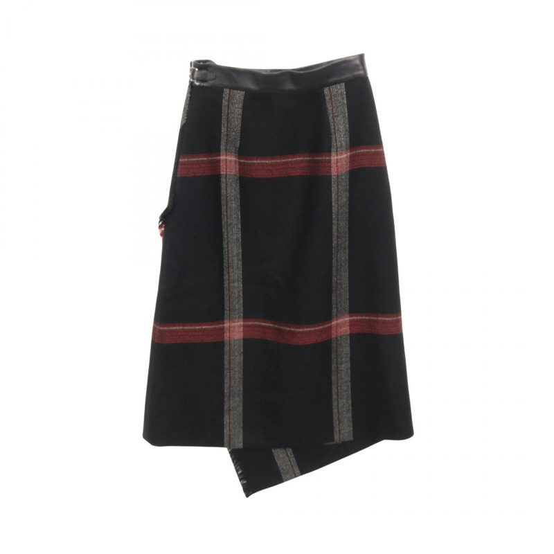 愛馬仕 (HERMES) 34號格紋羊毛半身裙，黑色多色，二手女款-0