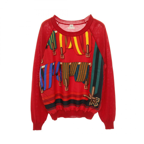 愛馬仕 J.METZ Les Sangles 針織毛衣上衣，絲質羊絨材質，紅色，二手女款 #42