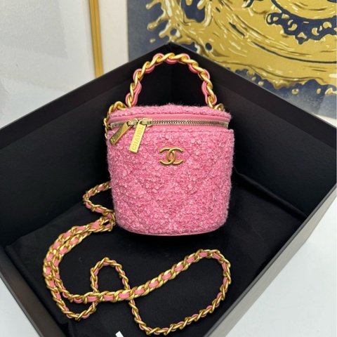 【99❤️全套】Chanel 22a手柄粉色 粗花毛呢 飯盒包水桶包野餐包 斜挎包
