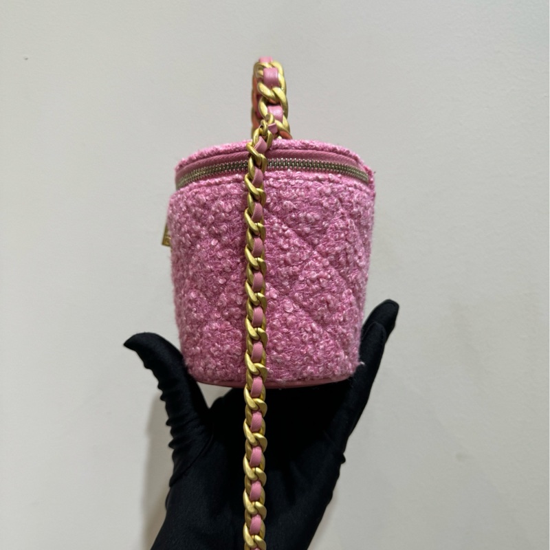 【99❤️全套】Chanel 22a手柄粉色 粗花毛呢 飯盒包水桶包野餐包 斜挎包-3