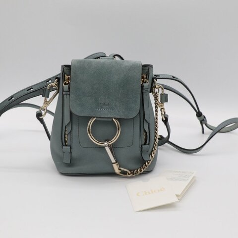 CHLOE 蔻依 霧霾藍 牛皮 麂皮 雙肩包 單肩包 小書包