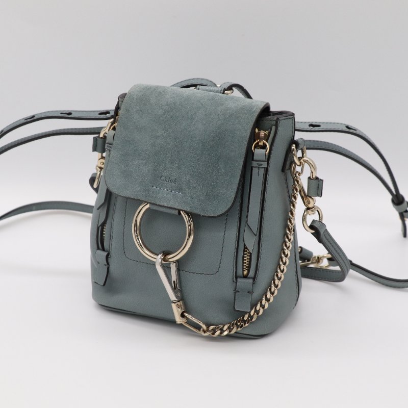 CHLOE 蔻依 霧霾藍 牛皮 麂皮 雙肩包 單肩包 小書包-1