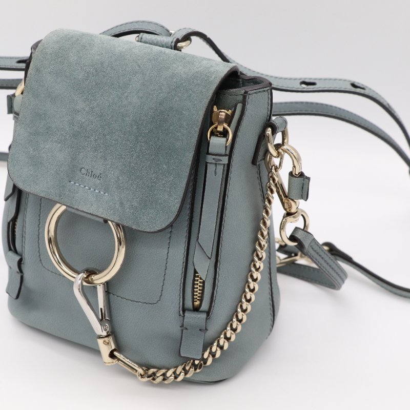 CHLOE 蔻依 霧霾藍 牛皮 麂皮 雙肩包 單肩包 小書包-2
