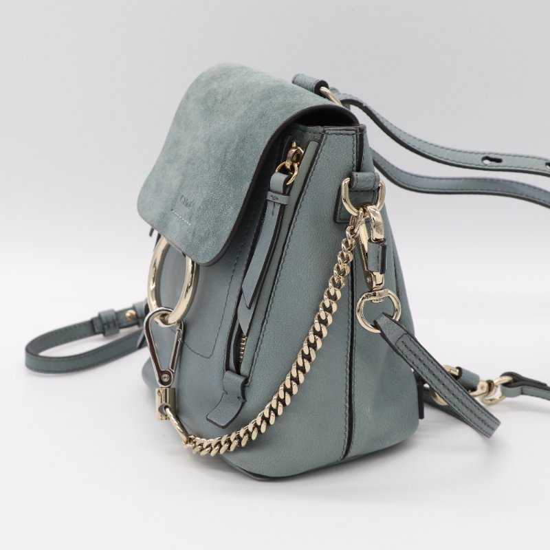 CHLOE 蔻依 霧霾藍 牛皮 麂皮 雙肩包 單肩包 小書包-3