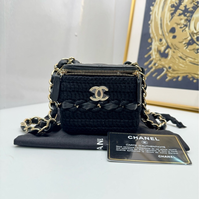 【99❤️】Chanel 22c黑金編織鏈條小盒子 化妝盒 斜挎包-0