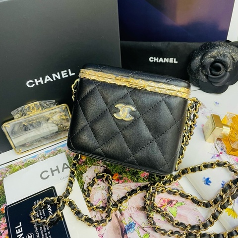 【全❤全膜大全套帶新票】Chanel 22s 新款黑金方盒子小盒子 晚宴包 鏈條包 斜挎包