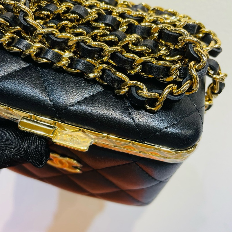 【全❤全膜大全套帶新票】Chanel 22s 新款黑金方盒子小盒子 晚宴包 鏈條包 斜挎包-7