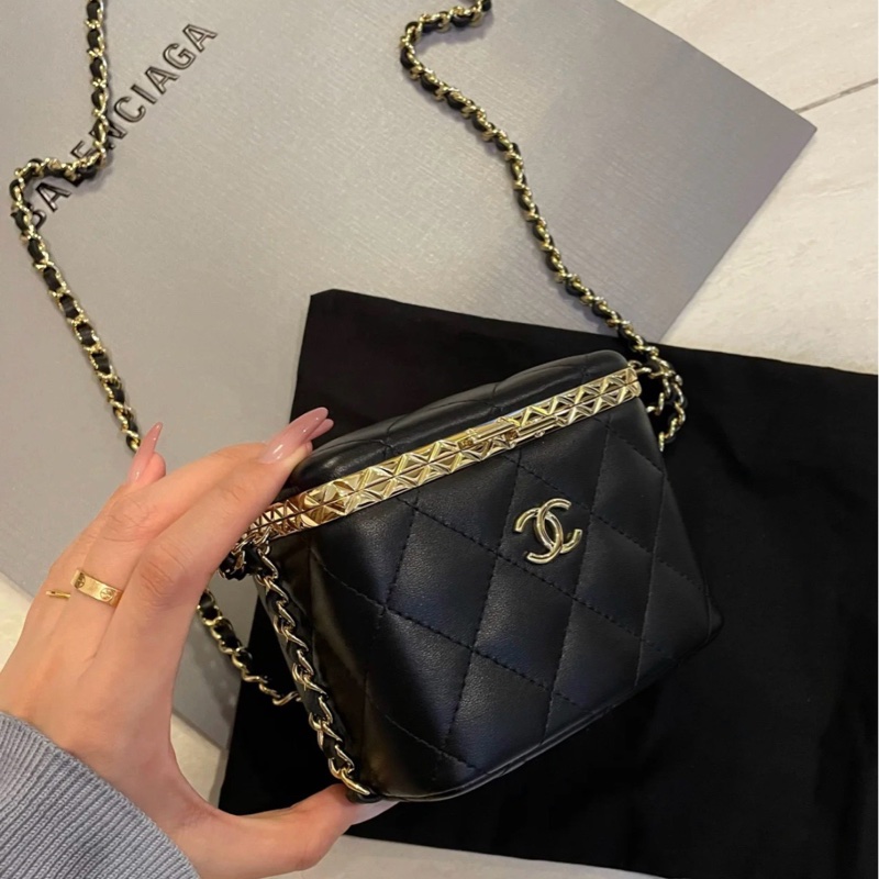【全❤全膜大全套帶新票】Chanel 22s 新款黑金方盒子小盒子 晚宴包 鏈條包 斜挎包-8