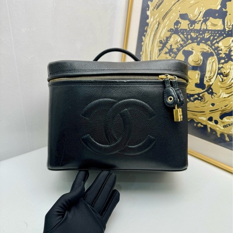 【閒置❤️】 Chanel vintage大號洗漱包 化妝包 黑色金扣 手提包