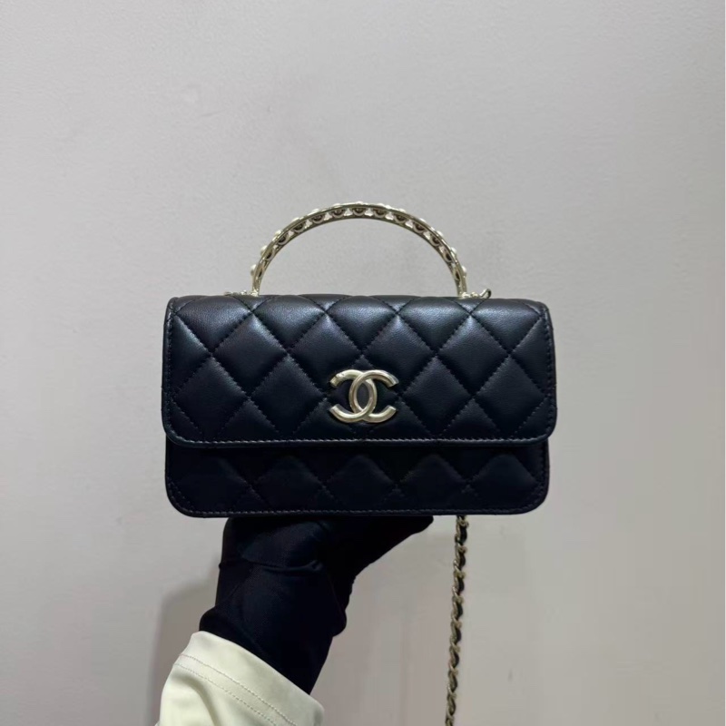 【 閒置全套❤️】Chane 黑金24S珍珠手柄 mini 風琴Woc 鏈條包斜挎包-2