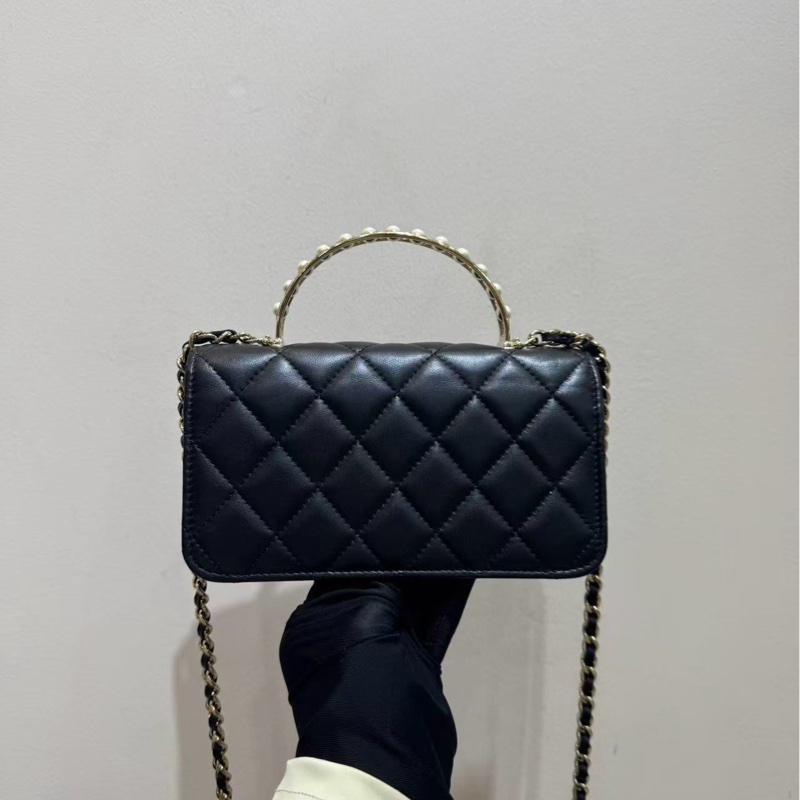 【 閒置全套❤️】Chane 黑金24S珍珠手柄 mini 風琴Woc 鏈條包斜挎包-3