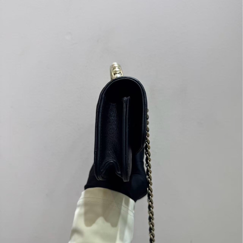 【 閒置全套❤️】Chane 黑金24S珍珠手柄 mini 風琴Woc 鏈條包斜挎包-4