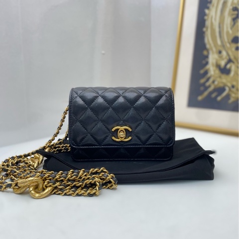 【99❤️】Chanel 23A 新款woc 黑色扣荔枝紋牛皮 風琴包 小號 斜挎包