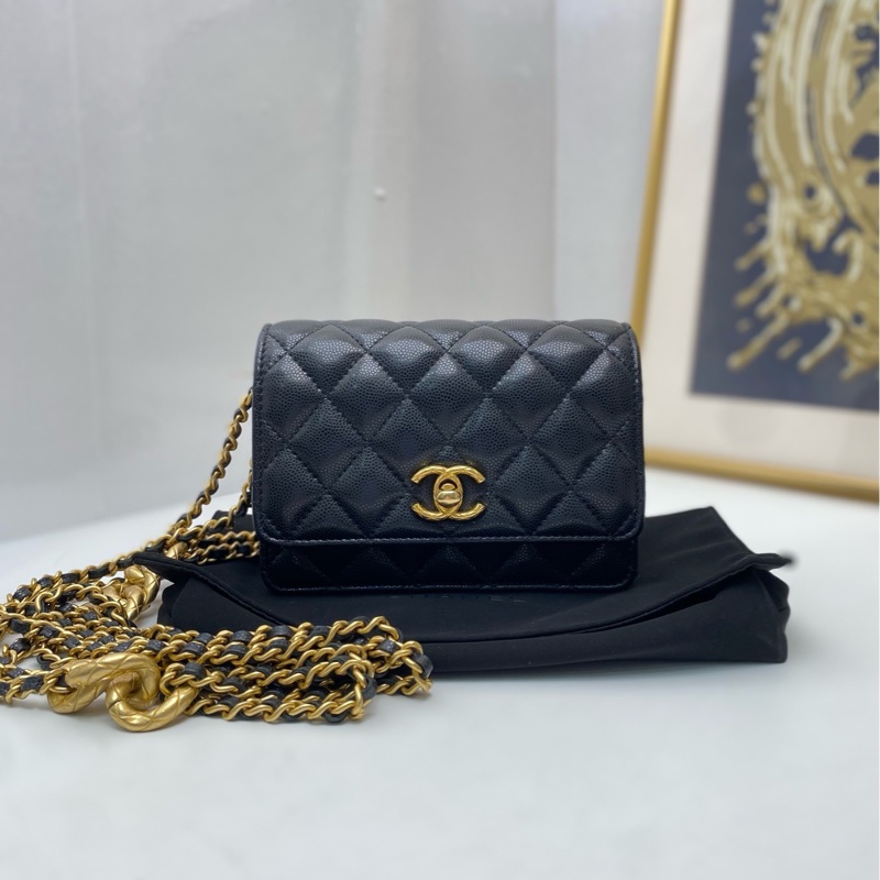 【99❤️】Chanel 23A 新款woc 黑色扣荔枝紋牛皮 風琴包 小號 斜挎包-0