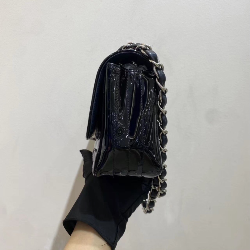 【閒置❤️】 Chanel 黑色漆皮銀鏈條⛓️單肩包斜挎包-3