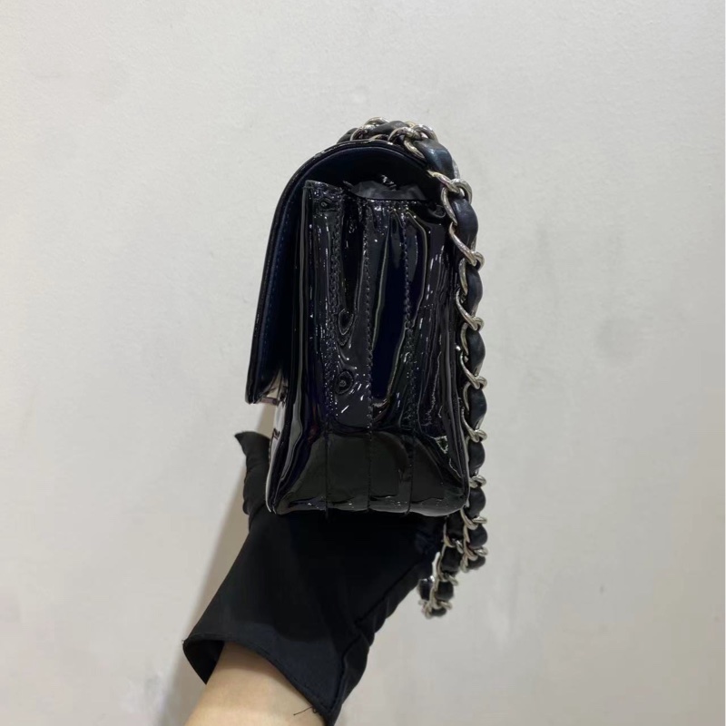 【閒置❤️】 Chanel 黑色漆皮銀鏈條⛓️單肩包斜挎包-4
