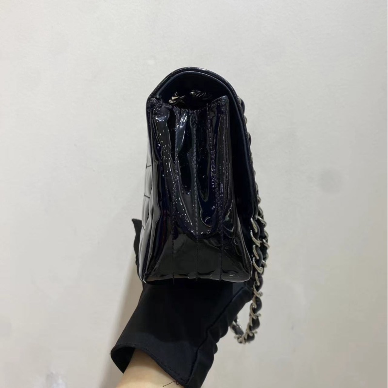 【閒置❤️】 Chanel 黑色漆皮銀鏈條⛓️單肩包斜挎包-6