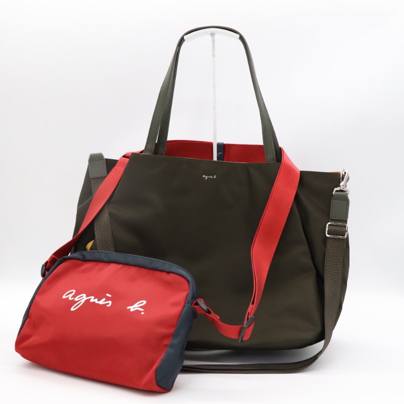 AGNES. B 軍綠色 尼龍 單肩包 托特包 超多分層 大容量 （買一贈一）-0