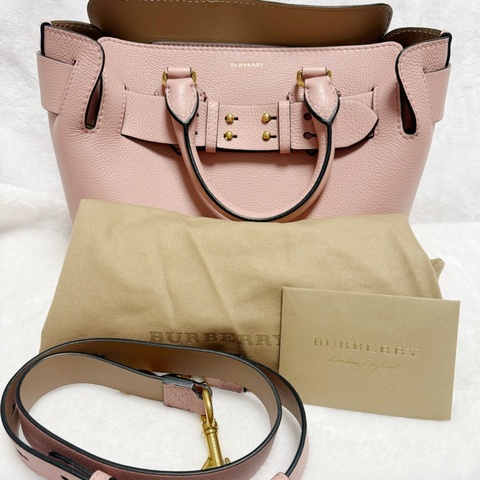 急換現金⭐️全網最低價兩用包⭐️BURBERRY全皮斜背兩用包 小牛皮手提肩背托特包(煙燻玫瑰粉)
