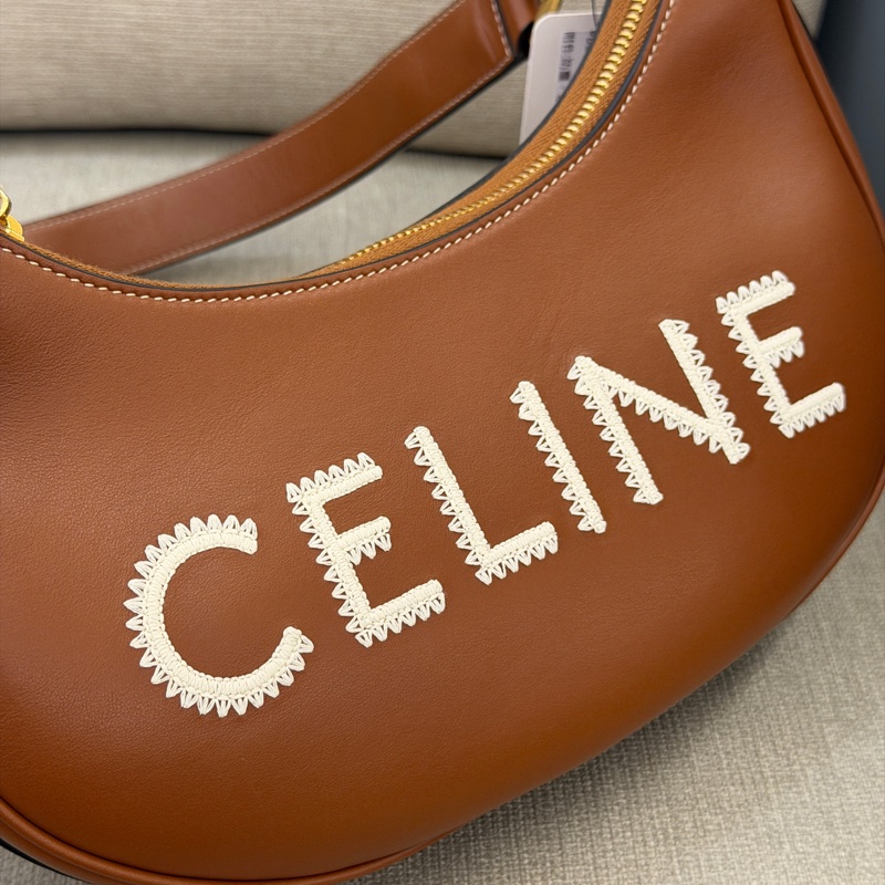 Celine 刺繡logo 小牛皮中款AVA手袋焦糖棕腋下包-2