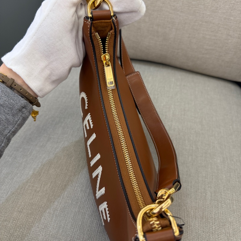 Celine 刺繡logo 小牛皮中款AVA手袋焦糖棕腋下包-3