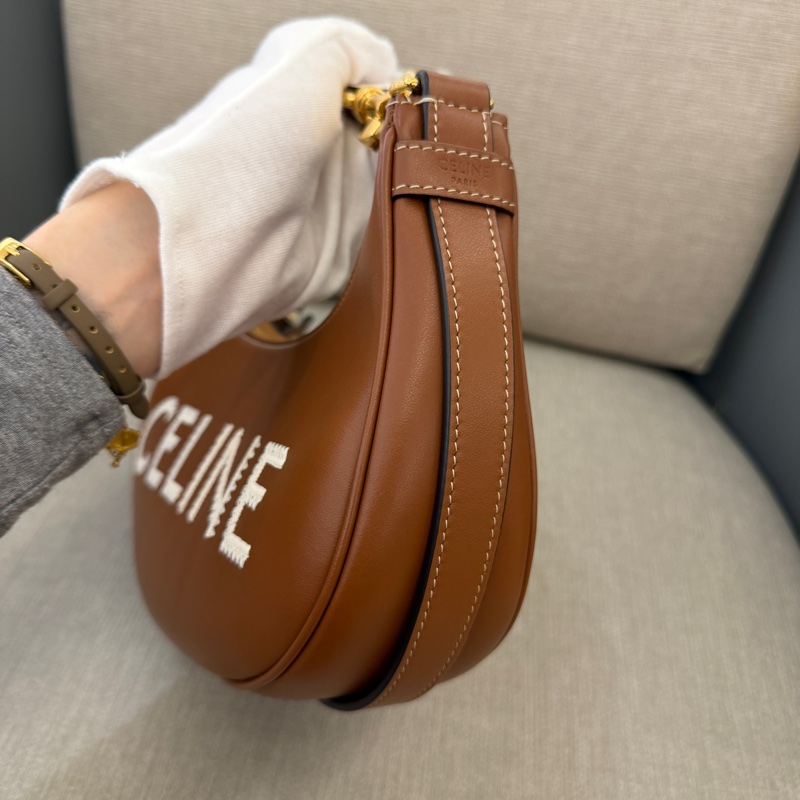 Celine 刺繡logo 小牛皮中款AVA手袋焦糖棕腋下包-6