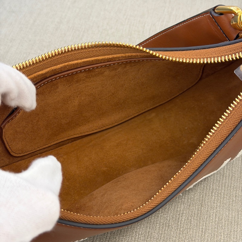 Celine 刺繡logo 小牛皮中款AVA手袋焦糖棕腋下包-7