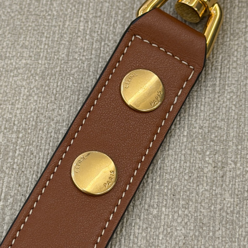 Celine 刺繡logo 小牛皮中款AVA手袋焦糖棕腋下包-10