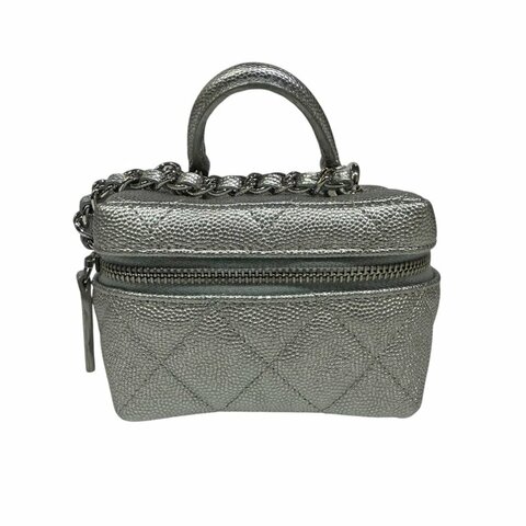 【美收精品】CHANEL銀色魚子醬小肩背包 4-484