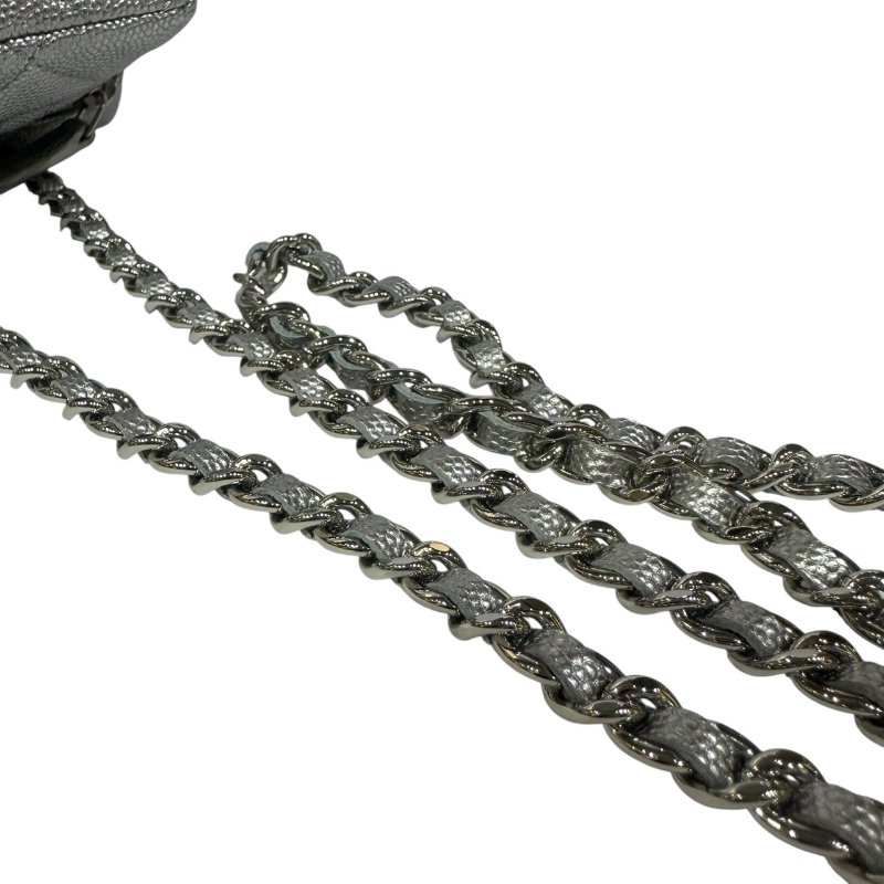 【美收精品】CHANEL銀色魚子醬小肩背包 4-484-16