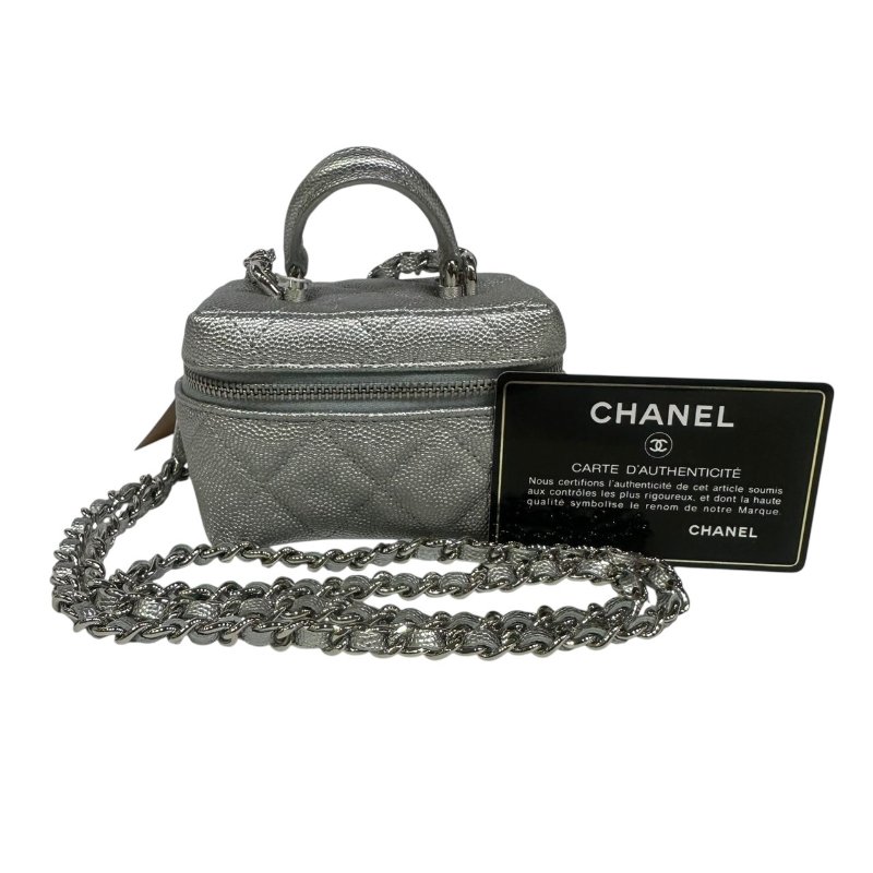 【美收精品】CHANEL銀色魚子醬小肩背包 4-484-17